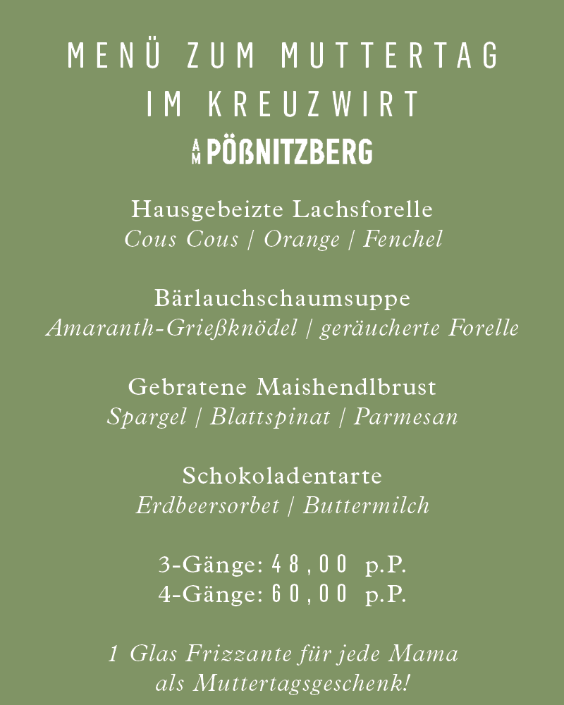 Muttertagsmenü am Pößnitzberg Restaurant Kreuzwirt